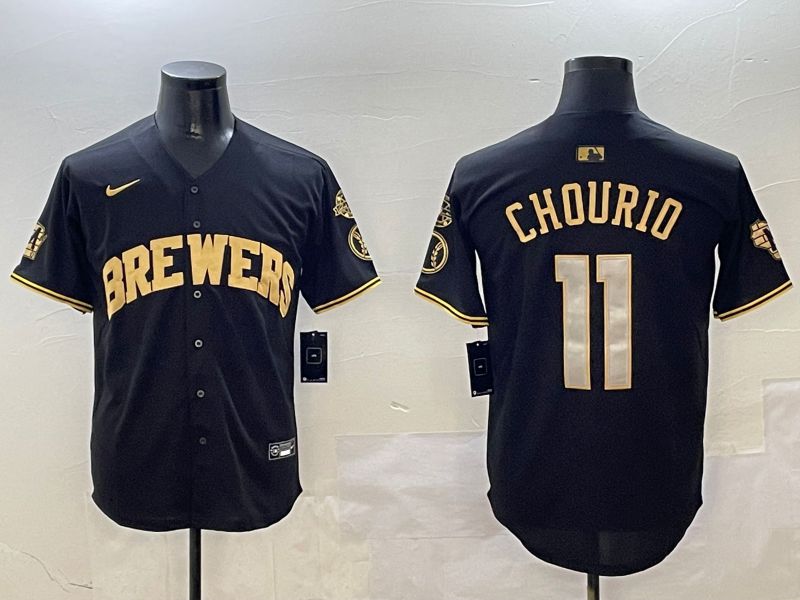 Men Milwaukee Brewers #11 Chourio Black Gold Game 2025 Nike MLB Jersey style 1->milwaukee brewers->MLB Jersey